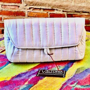 Victoria Needlework Vintage 70's White Quilted Clutch Bag New